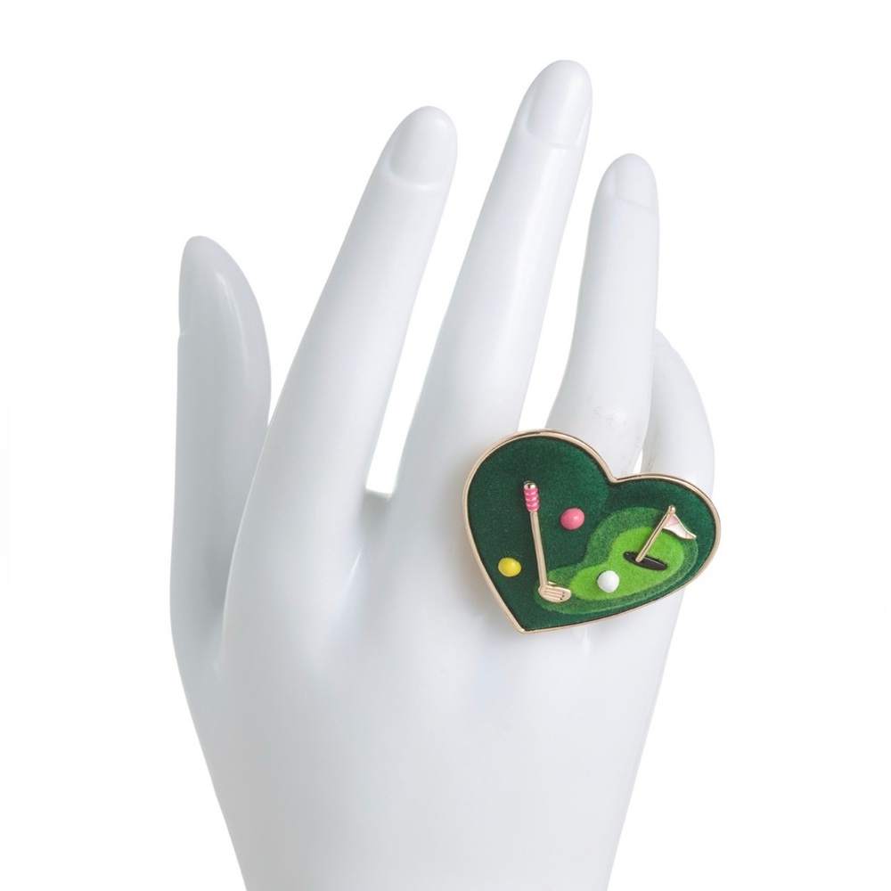 🩶BETSEY JOHNSON GOLD PLATED GOLF HEART RING -  NWT